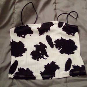 Cropped cow print spaghetti strapped